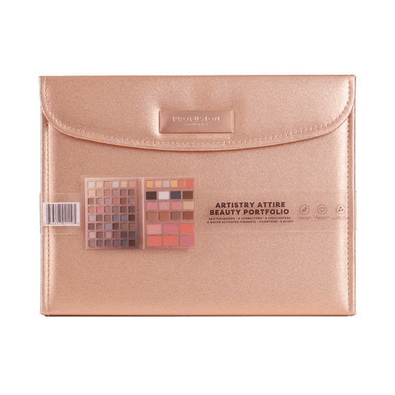 Profusion Cosmetics Artistry Attire 72pc Beauty Portfolio, Includes 48 Eyeshadows, 6 Blushes, 4 Highlighters, 4 Eyeliners, 6 correctors and 4 Bronzers, Fold-Out Makeup Kit for Full Face & Eyes