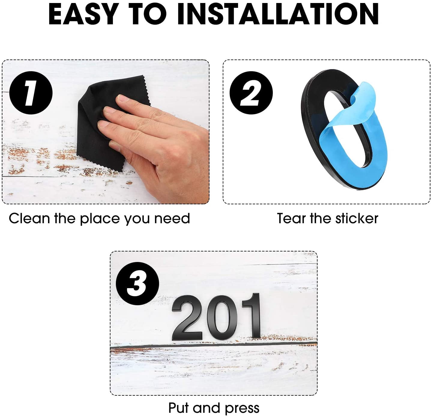20 Pieces House Numbers Mailbox Numbers 0-9, 3D Door Address Numbers Self Adhesive Mailbox Numbers Sticker or House, Apartment, Office, Hotel Room, Mailbox Signs (Black,3 Inch)