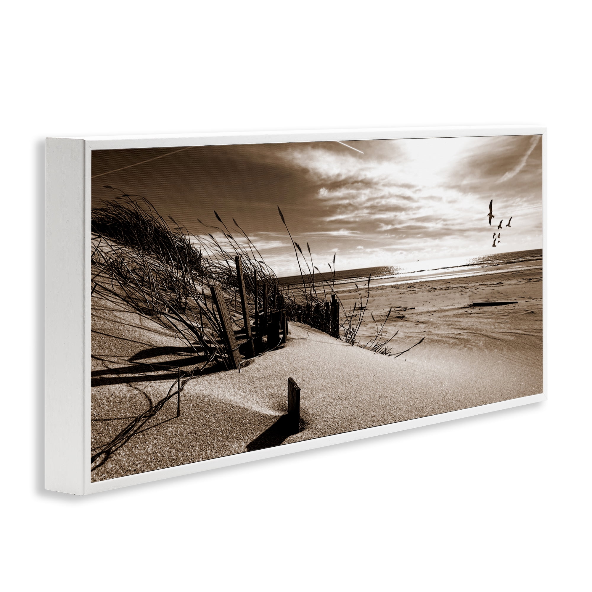 Stupell Industries Zen Sands Beach Landscape Photography White Framed Art Print Wall Art, 30 x 13