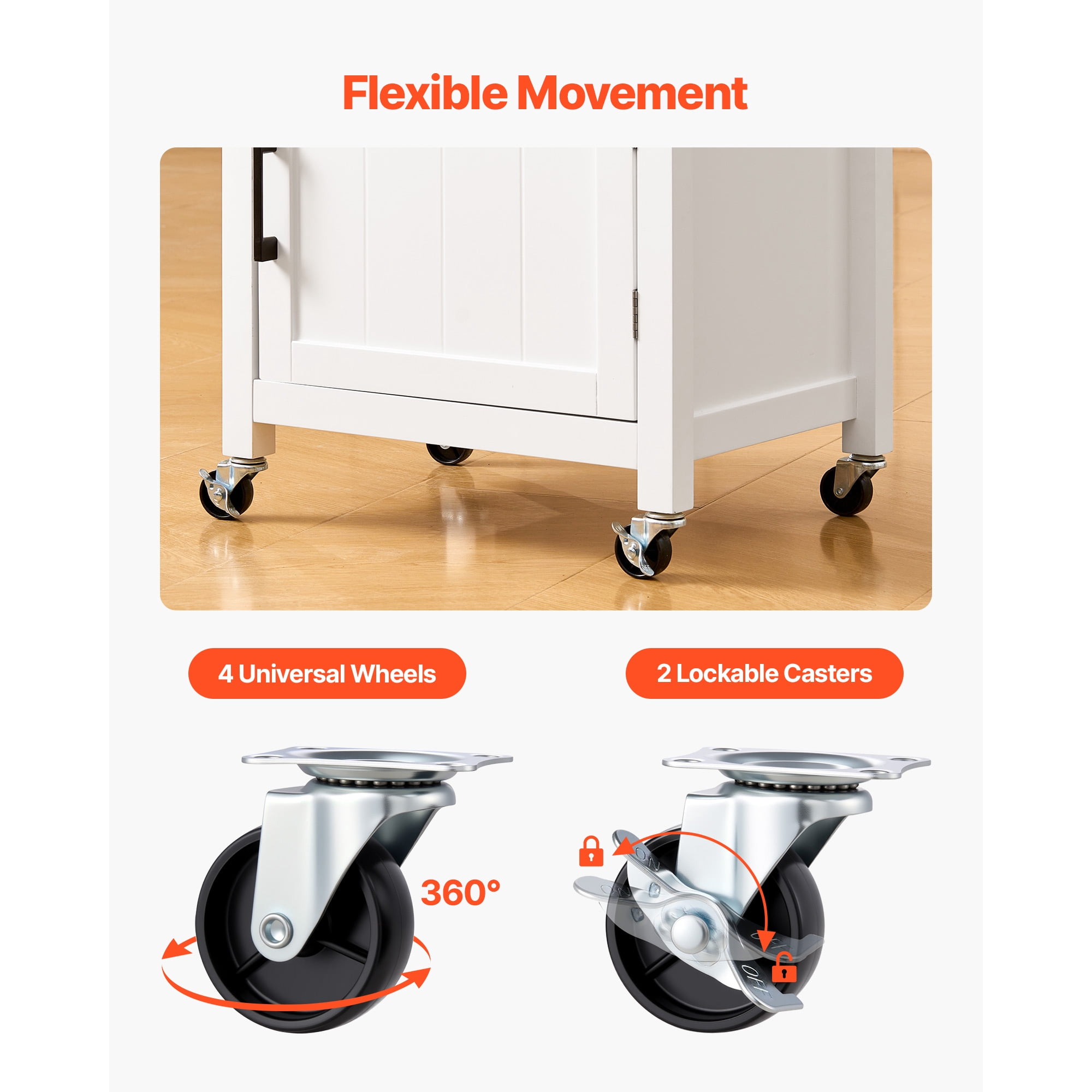 KFFKFF Kitchen Island Cart with Cabinet and Drawer, Mobile Cart with Towel Rack, Hooks, and Swivel Wheels, Compact Coffee Station or Microwave Stand for Dining Room, 18x23 in, White
