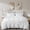 White, variant on Chezmoi Collection 3-Piece Cotton Clip Jacquard Duvet Cover Set Queen, Boho Chic Tufted Pompom Striped Comforter Cover with Button Closure, Gray/White