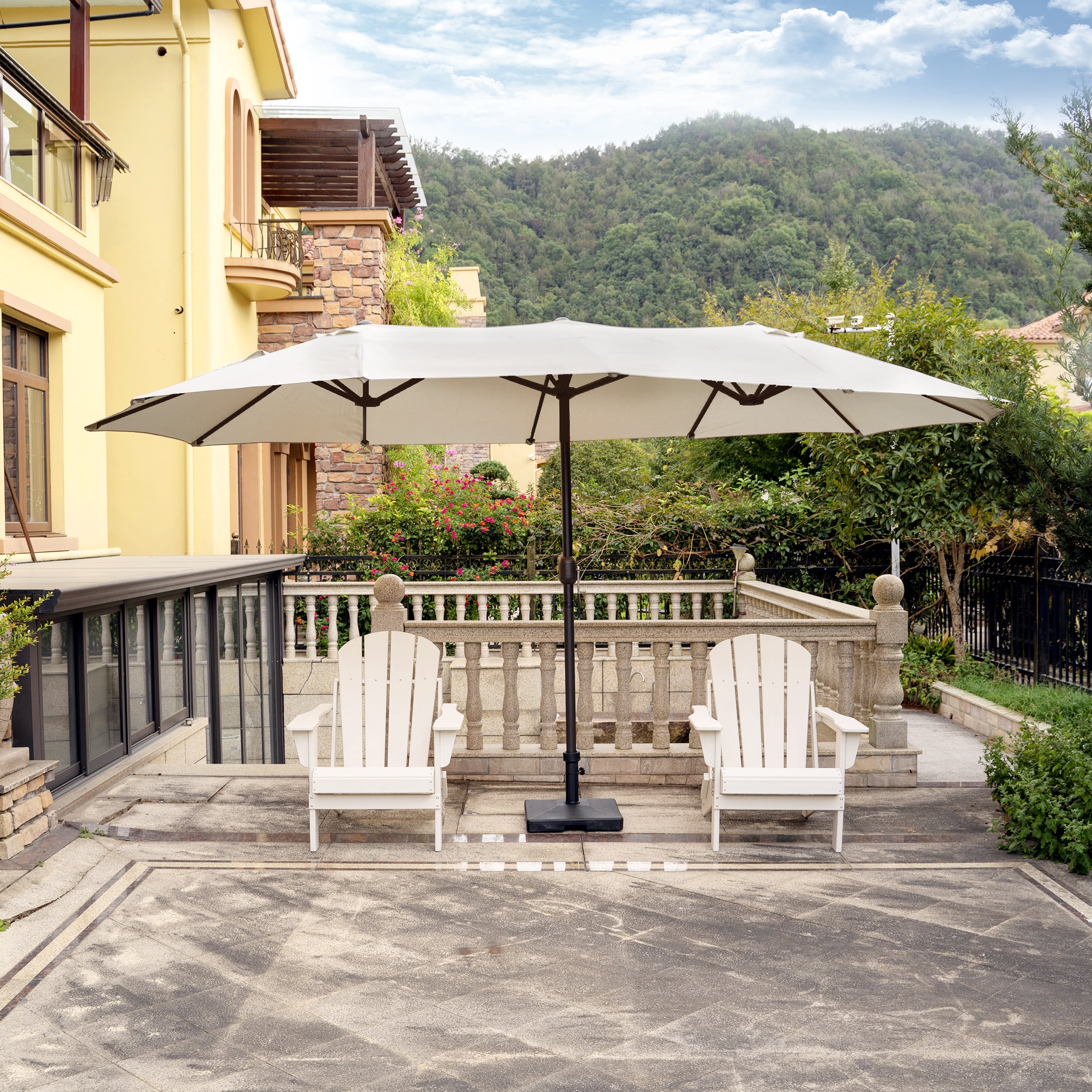 WestinTrends 15 x 9 Ft Twin Double Sided Outdoor Umbrella, Large Rectangle for Patio Balcony with Crank Lift (Base Not Included), Beige
