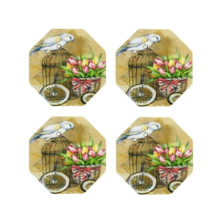 

Fuzoiu Watercolor Canary Bird Print Leather Coasters Set Drink Coasters Set of 4 for Tabletop Protection Durable PVC Coasters Home Décor and Housewarming Gift-Octagon