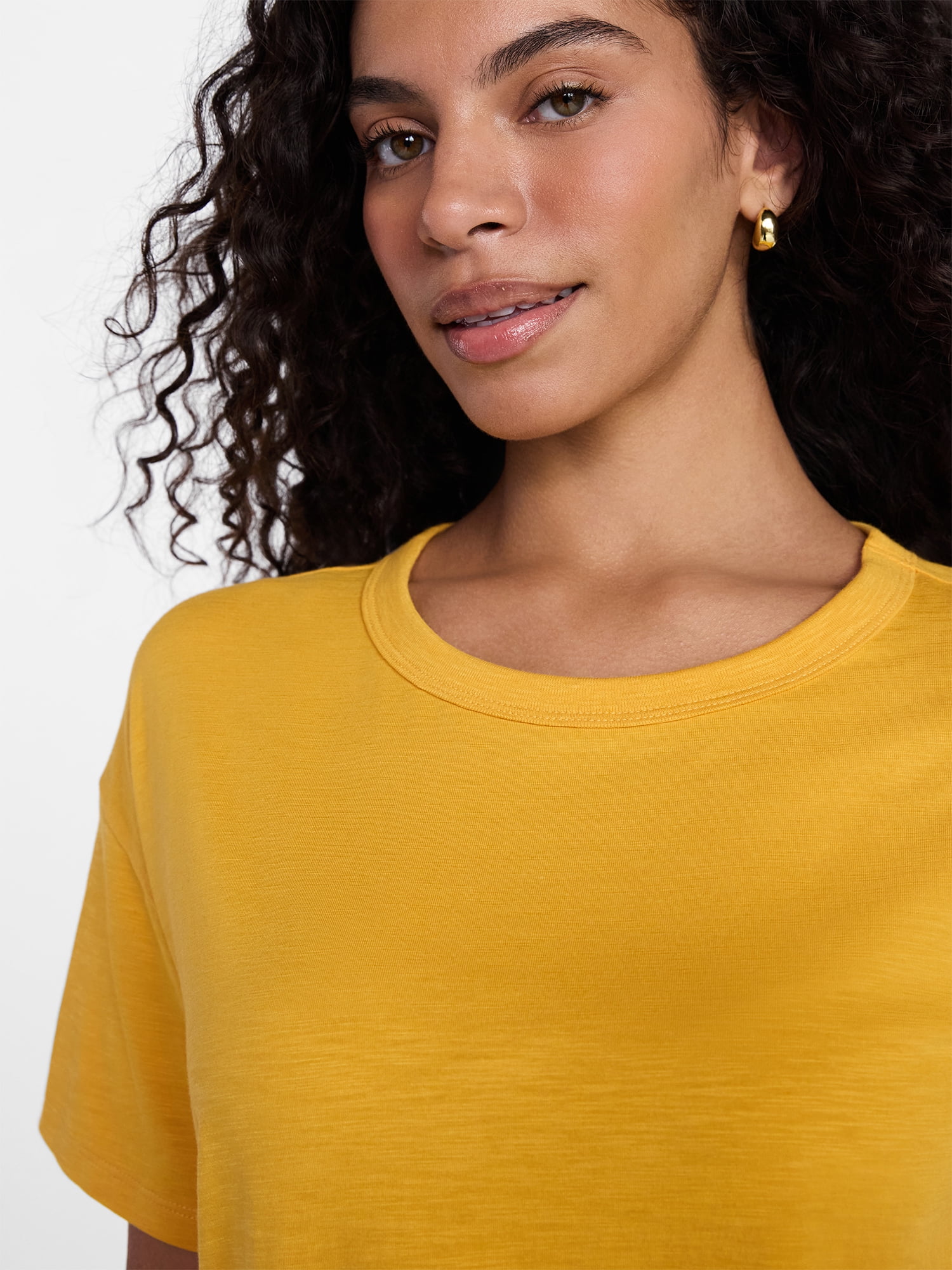 Time and Tru Women's Boxy Slub Tee with Short Sleeves, Sizes XS-XXXL