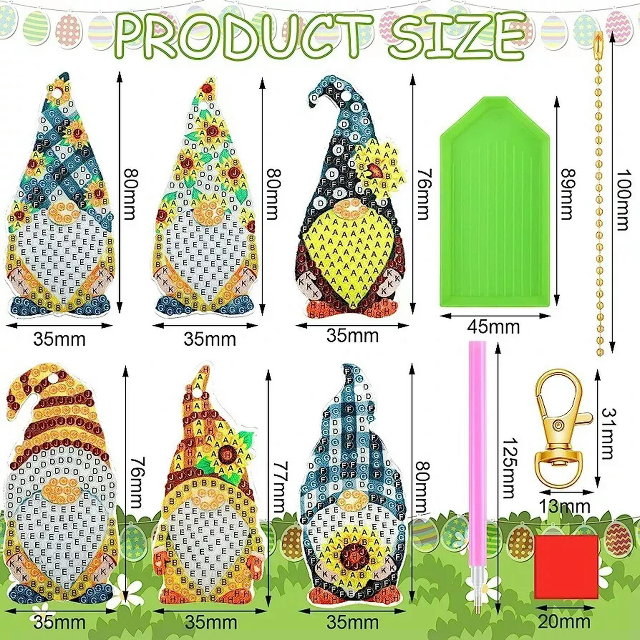 U8MO Diamond Painting Key Chains Kit DIY Crafts Sunflower Gnome 6pcs Keychain Set