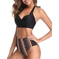 thumbnail image 4 of Women Two Piece Vintage Swimsuit Retro Halter Ruched High Waist Bikini with Bottom, 4 of 11