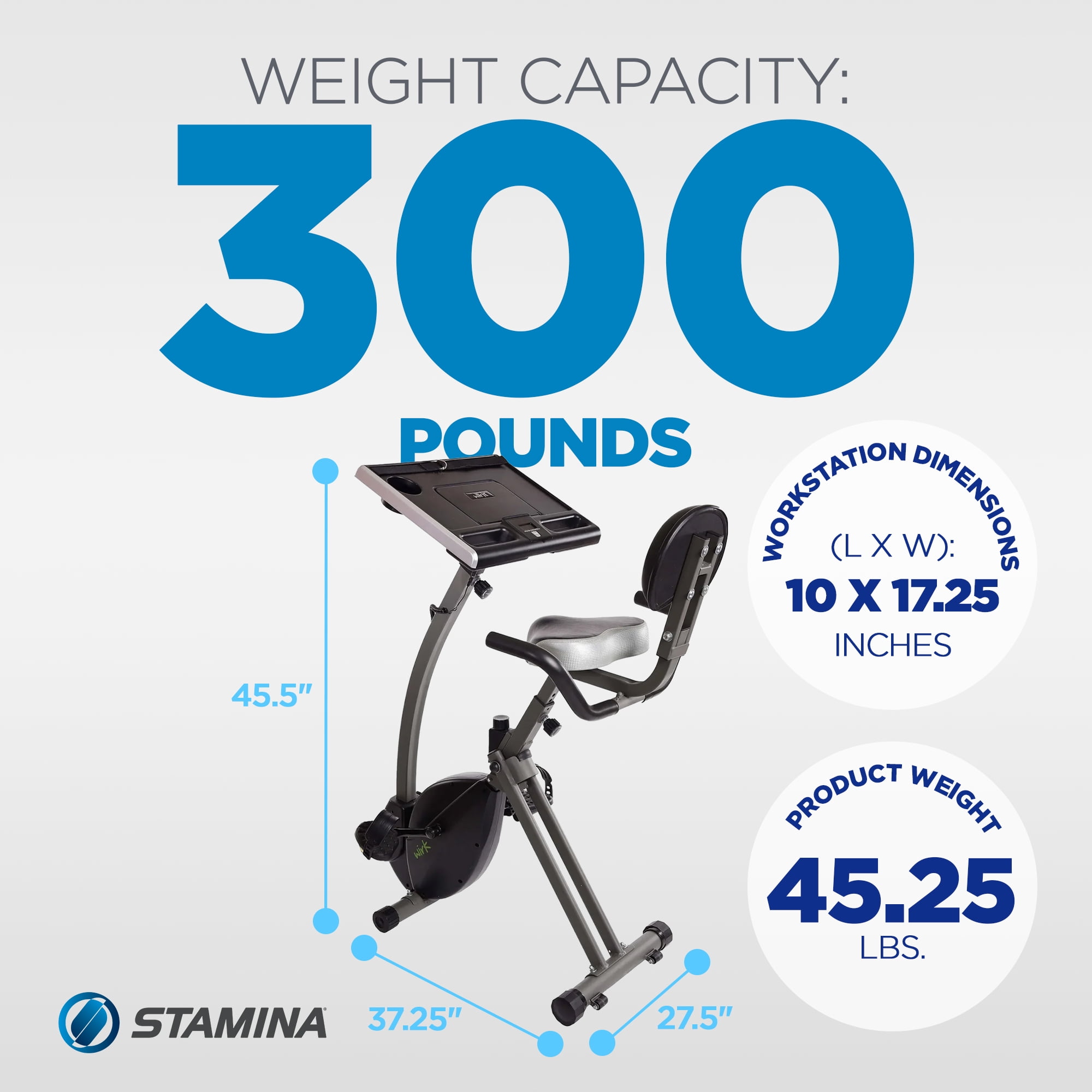 Stamina WIRK Upright Exercise Bike Workstation and Standing Desk, 300 lb. Weight Capacity
