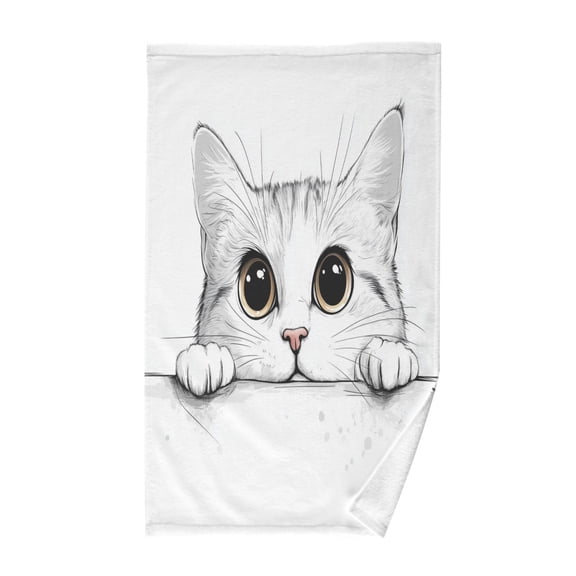 Yayeee 100% Cotton Hand Towels for Bathroom 16" x 28" Soft Absorbent Kitchen Towel, White Cat