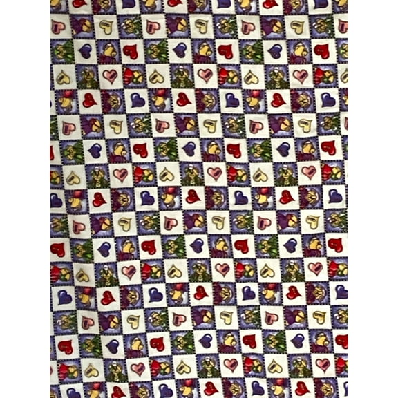 Lilly Craft Flannel Teddy Bears and Heart Square Print with Purple - 45" Wide and Fabric is Sold by the Yard