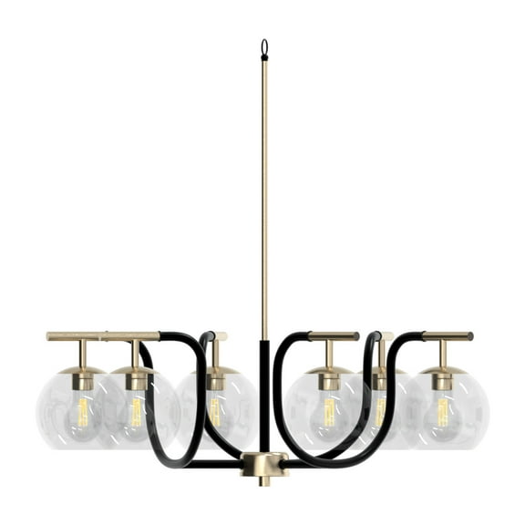 Ambiate Grioto Chandelier 6-Light Fixture, Black Finish, Gold Accents, Clear Glass Globes, 6 Medium Base Sockets (E26), 40W Max (Bulbs Not Included), Dimmable, for Dining Areas, Entryways, ETL Listed