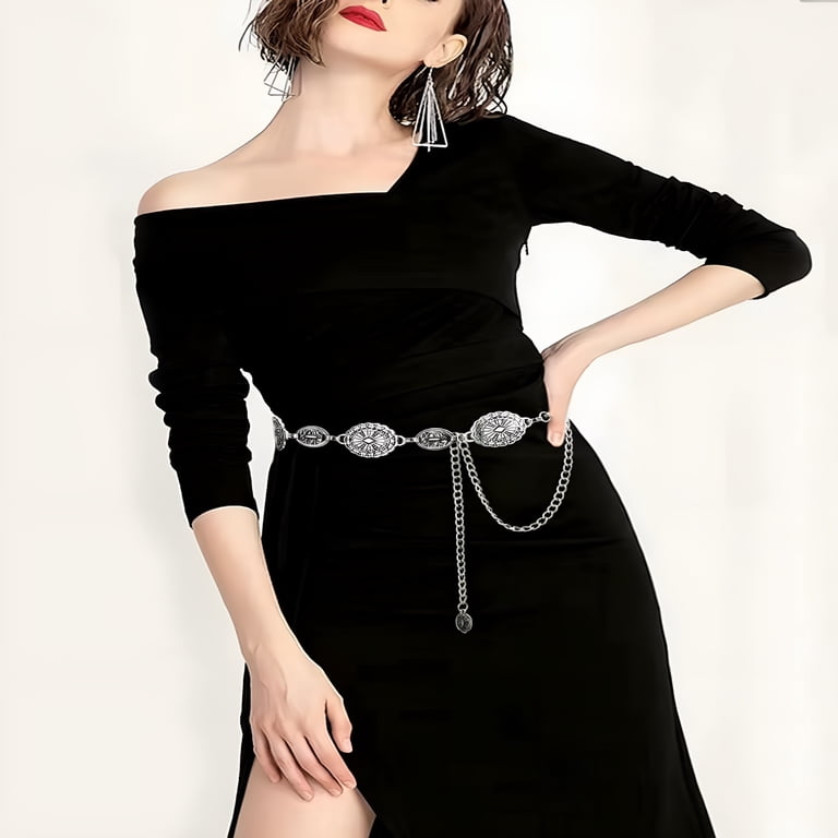 OQRKI Western Metal Concho Belt for Women Cowgirl Chain 