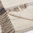 thumbnail image 2 of Uno 50 Inch Throw Blanket, Soft Cotton, Linen, Woven Stripes, Beige, Brown, 2 of 5