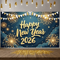 thumbnail image 5 of Golden Fireworks Happy New Year Banner Star Decorations Festive Backdrop Pennant Banners Dark Blue Background Holiday Background for New Year Party Home Gathering Photo Shoot, 5 of 9