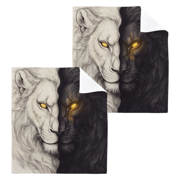 Black and White Lion 100% Cotton Face Towel 12x12in Soft Absorbent Washcloth Durable Printed Hand Towels for Bathroom Travel 2 Pcs