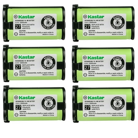 Kastar 6-Pack Battery Replacement for Panasonic HHR-P513 HHR-P513A HHR-P513A1B HRR-P513A/1B TYPE 27 N4HHEPA00001 MURAPHONE HHRP513A Again & Again STB-513 STB513 Battery Barn BAT-516 BAT516