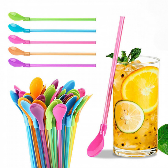 20PCS Slush Straws Reusable Straws 2 in 1 Colored Straw Spoon Detachable