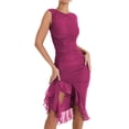 thumbnail image 1 of xiaxaixu Robe en Maille Transparente pour Femme avec Fleur 3D, Robe Midi Transparente à Volants Féeriques avec Franges, Fente Latérale, Robe Moulante, Robe de Mode pour Fête et Décontractée, 1 of 9