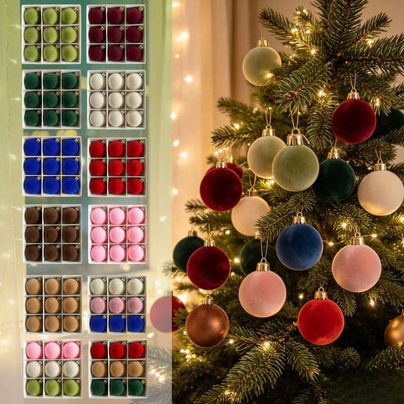 LEFXSMR Christmas Balls, 9pcs 2.36" Velvet Solid Christmas Ornaments Set, Hanging Christmas Decorations for Xmas Tree Mantel Porch Home Decor