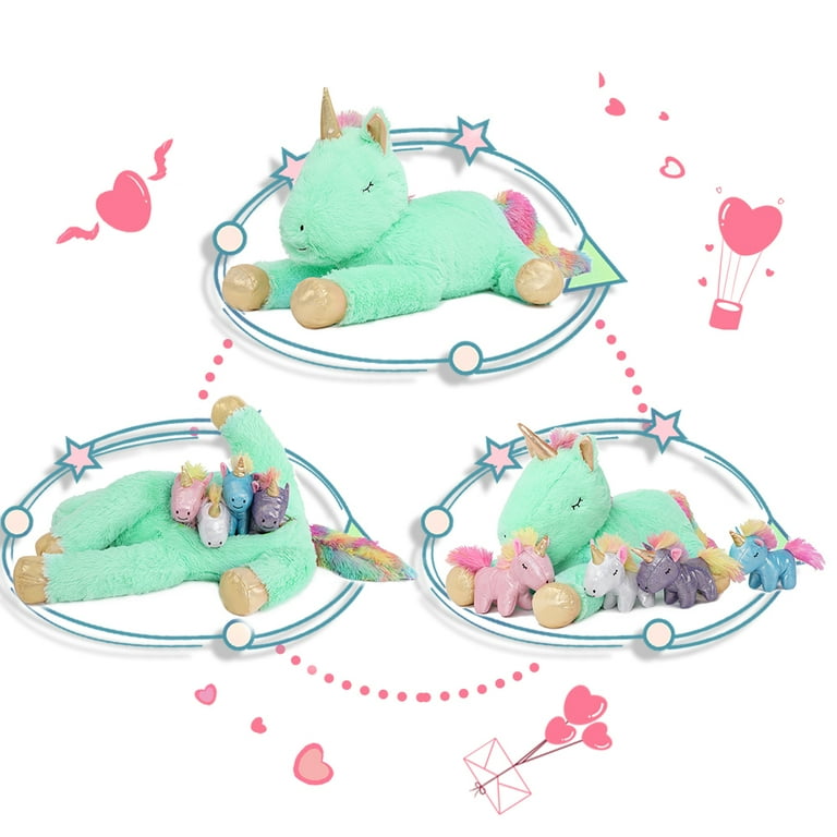 MorisMos Unicorn Stuffed Animal Mommy Unicorn with 4 Babies