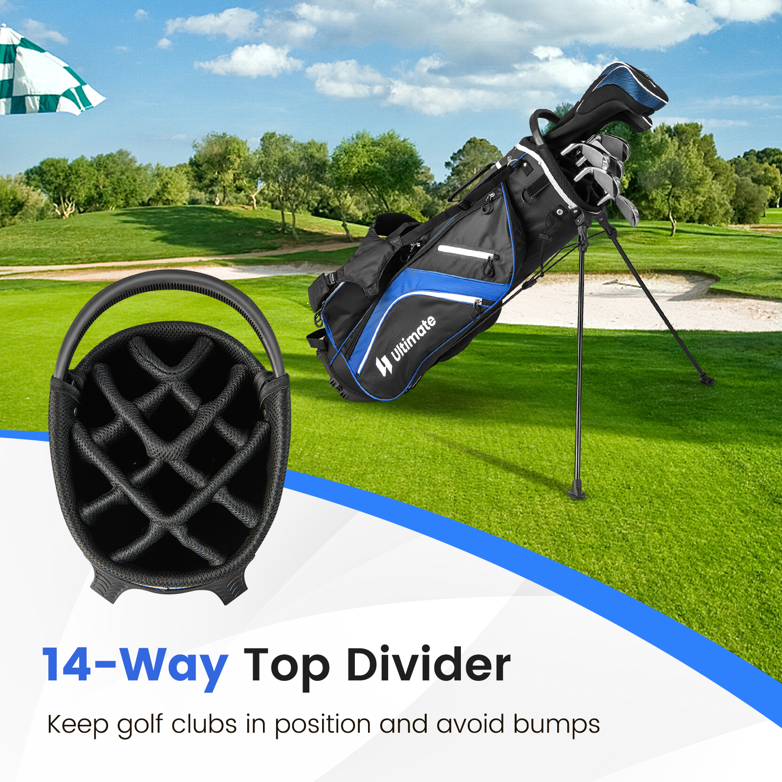 Topbuy 14-Way Top Divider Golf Bag with Stand Lightweight Golf Stand Bag with Dual Shoulder Straps Blue
