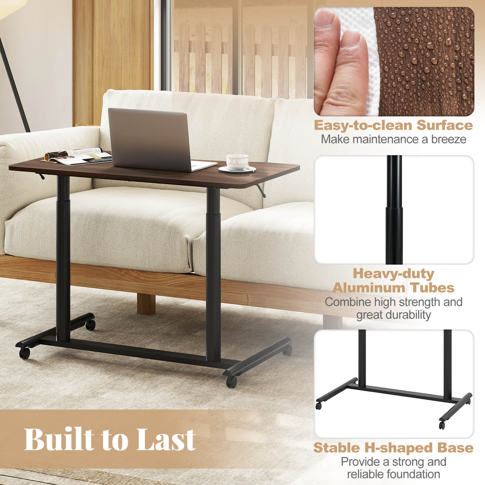 Costway Mobile Standing Desk with Lockable Wheels & Aluminum Frame Rolling Laptop Desk