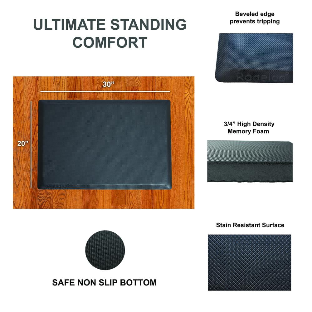 Rocelco 46" Large Height Adj Corner Standing Desk Converter w Floor Mat - Black