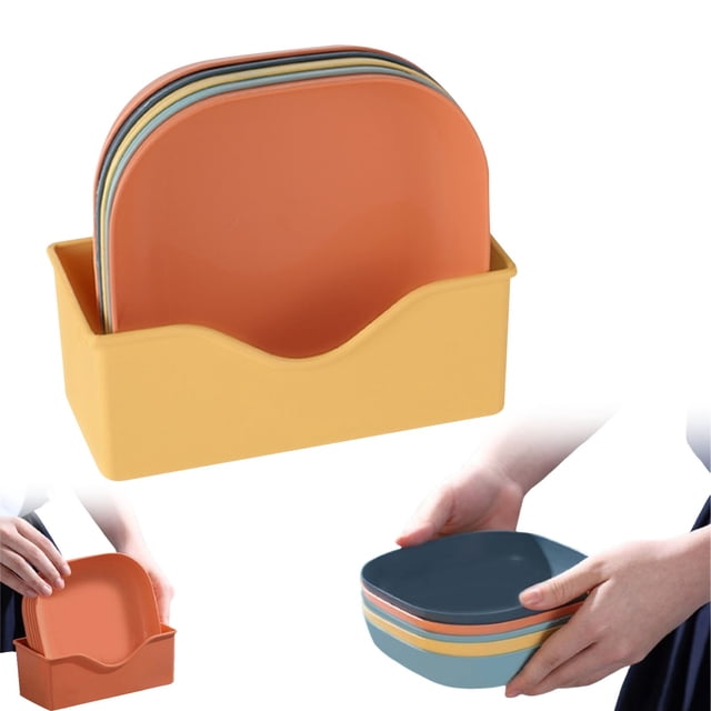 Dinnerware Set 5 Piece Plastic Plate Set Household Bone Saucer Spitting Dining Table Plate with Storage Rack
