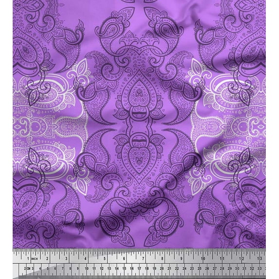 Soimoi Rayon Crepe Fabric Black Sketch Paisley Fabric Prints by Yard 46 Inch Wide