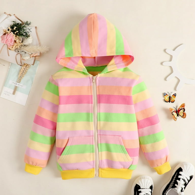 1 9Y Girls Rainbow Pullover Hoodies Sweatshirt Casual Zip Up Loose Outwear Coat with Pockets