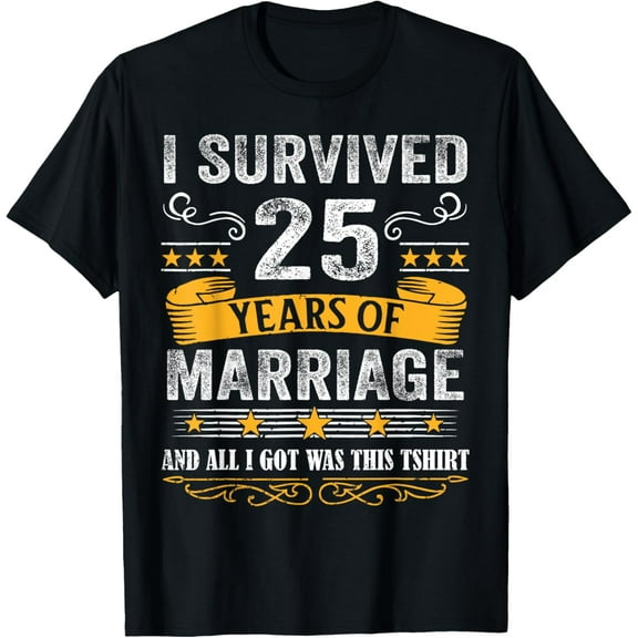 25th Wedding Anniversary shirt Couples Husband Wife 25 Years T-ShirtMen and women, Black T-shirt, size: Extra large S-4XL