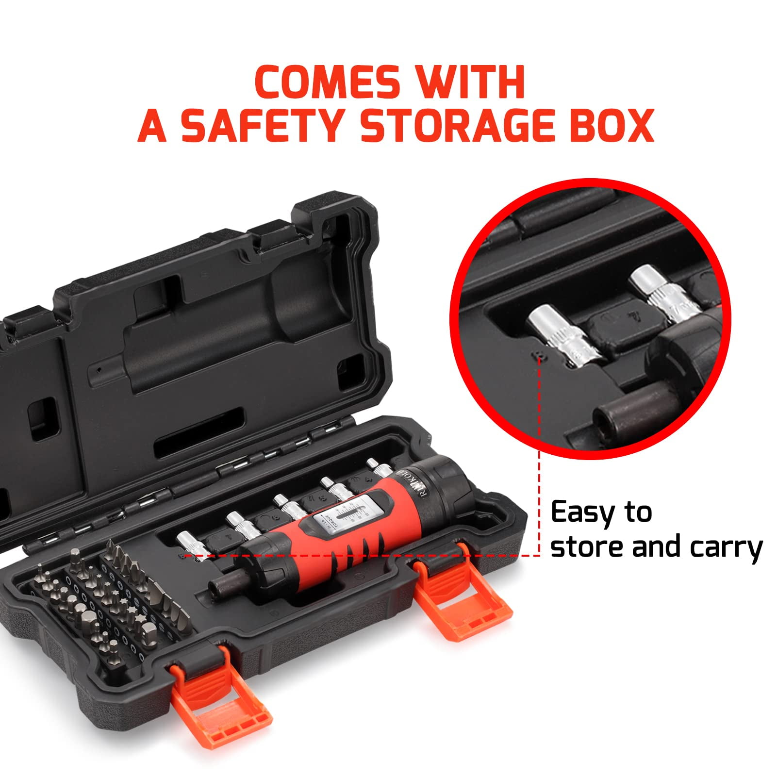 Torque Screwdriver Wrench Set (10-65 In.lb ±1) with 29 S2 Alloy Bits & 5 Drive Sockets | 1/4" Socket Adapter for Tools, Bike Repair, Mounting | Includes Portable Case