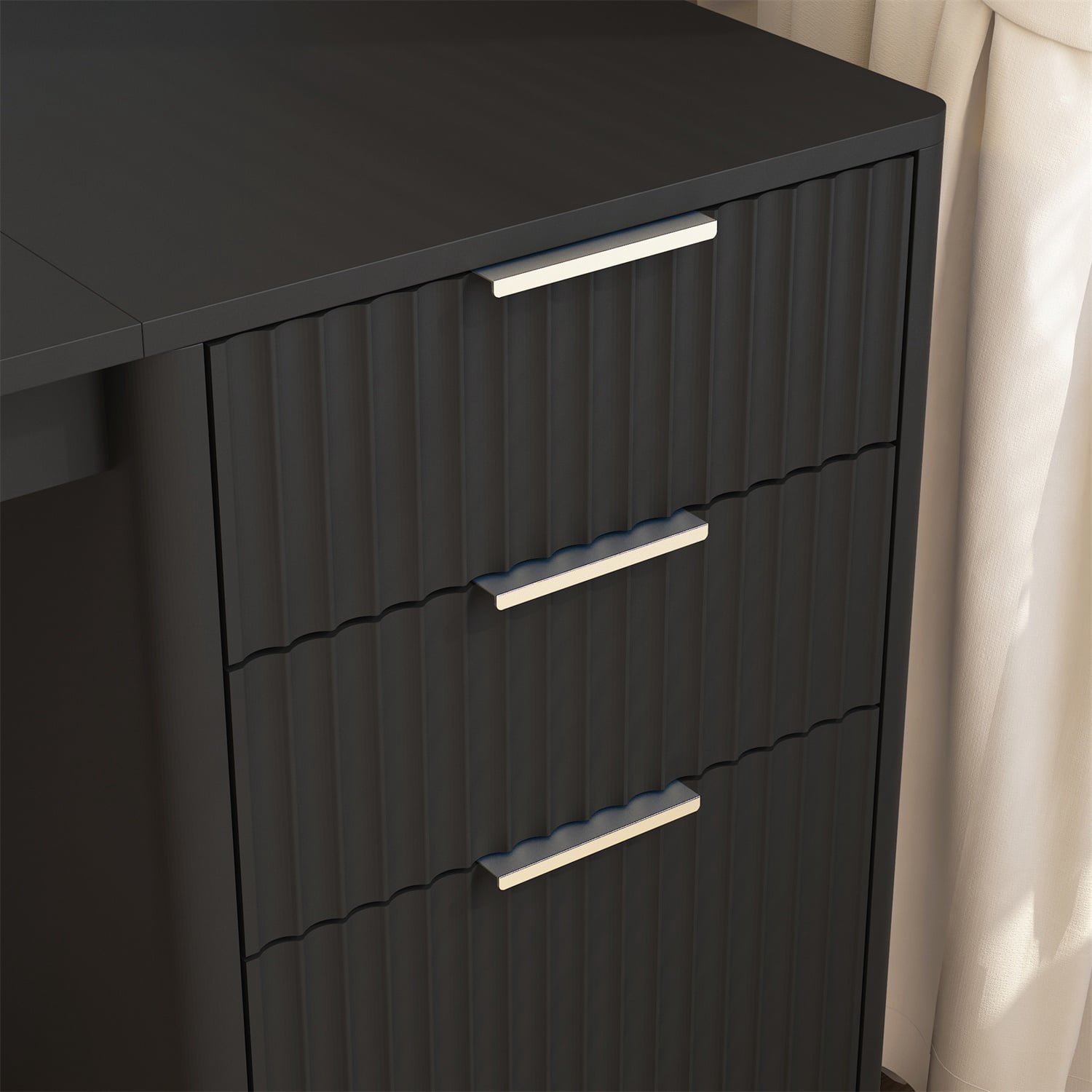 Hommoo Modern L Shaped Desk with Charge Station, LED Light and Storage, Computer Corner Desk,for Home and Office, Black