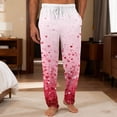 thumbnail image 3 of Men's Drawstring Pocket Cuffed Print Pants, Valentine's Day Casual Home Sleep Pants for Gift, Holiday and Cozy Wear,Pink,L, 3 of 7