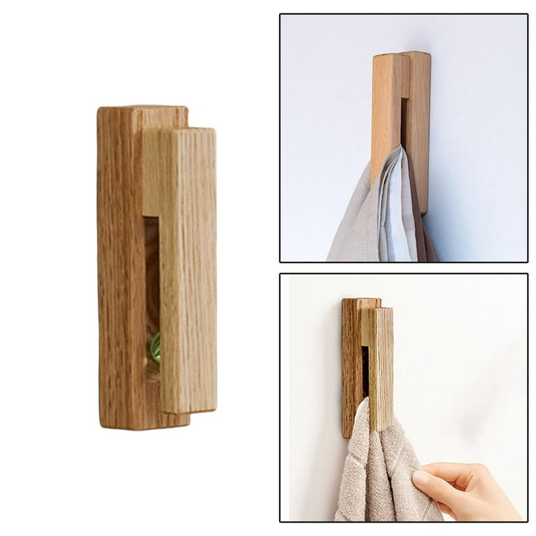 Nordic Style Wooden Towel Hook, Self Decorative Wall Mount hanger Organizer  for Kitchen, Bathroom, Living Room, Wall or Door, Nails Beech