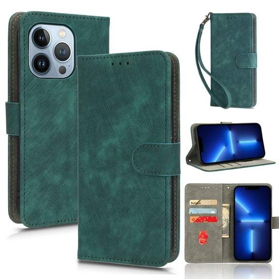 Wallet Case for iPhone 12 Pro/12, Card Slots[RFID Blocking],Durable Flip Folio Kickstand Magnetic Closure Retro Premium Leather Wallet Wrist Strap Shockproof Case For iPhone 12/12 Pro, Green
