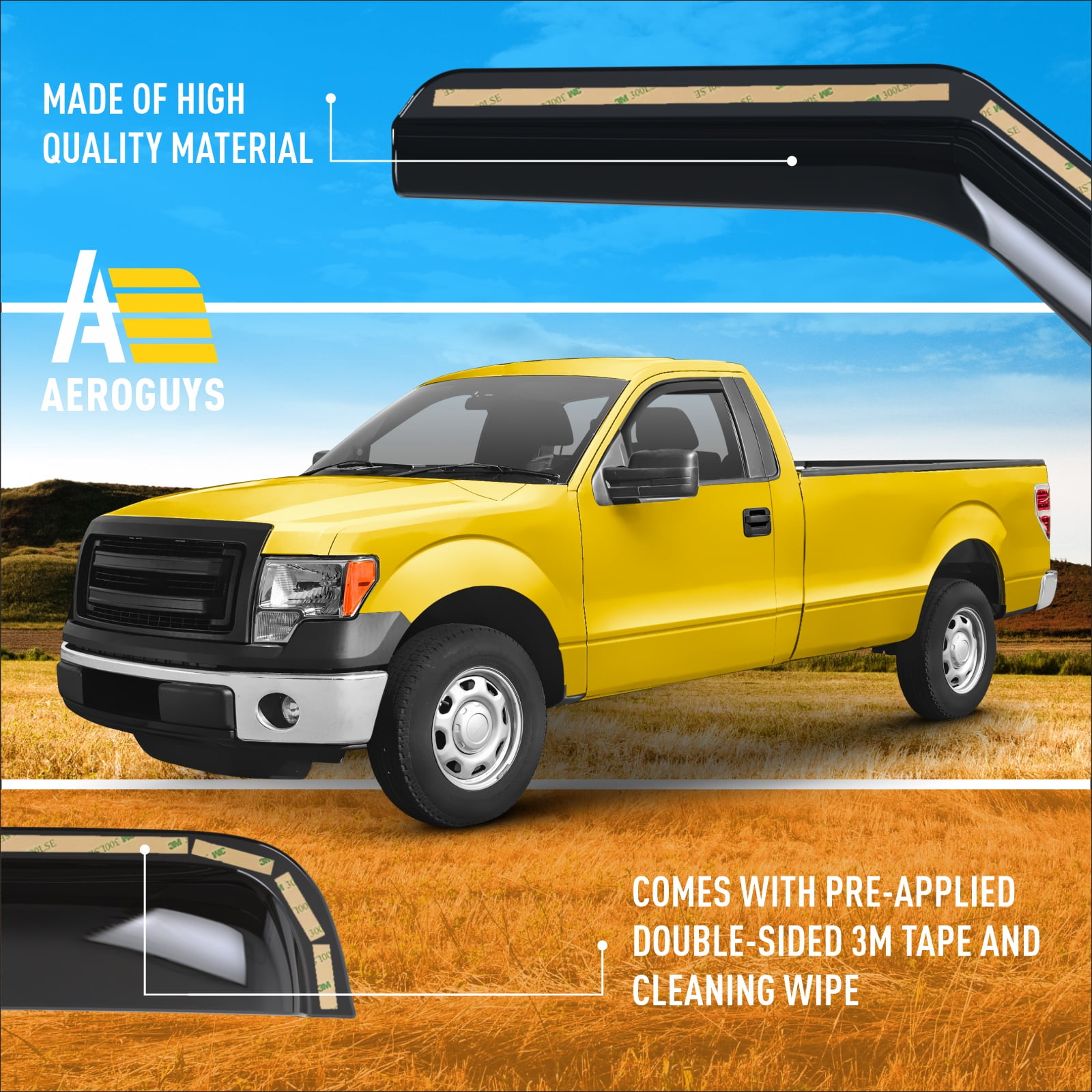 AEROGUYS In-Channel Window Deflectors Extra Durable Window Visors Rain Guards Fit for Ford F-150 2009-2014 Regular Cab,Sun Visors, Wind Deflectors,Vent Visors,Truck Accessories-2pcs. AG0046