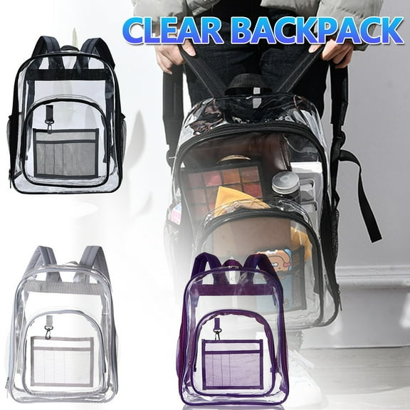 Pluokvzr 17" Clear Backpack Water Resistant Transparent Backpack Large Capacity Bookbag School Bag With Adjustable Straps For School, Work, Stadium, Security Travel, College