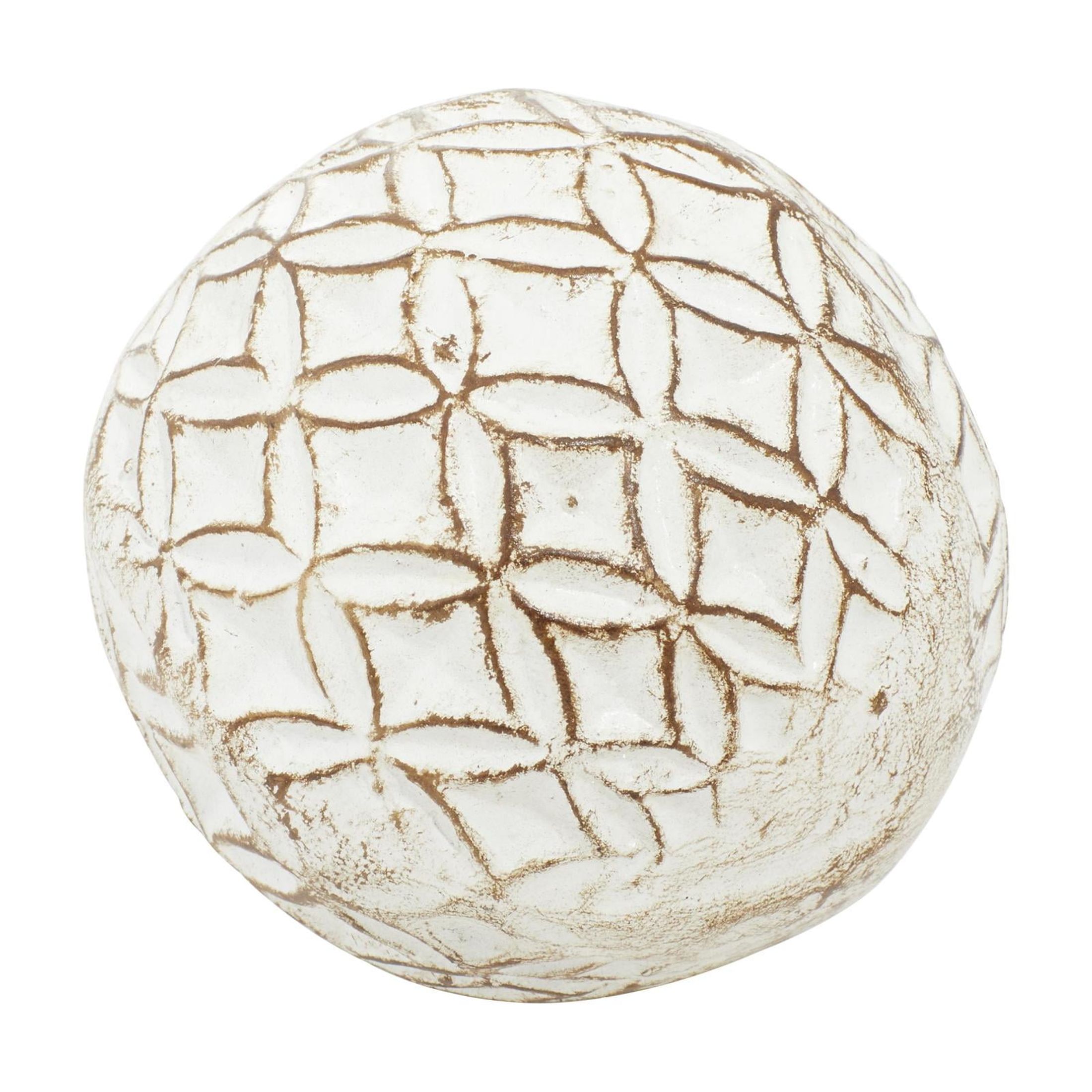 DecMode White 4" Handmade Carved Ceramic Orbs & Vase Filler with Varying Patterns (4 Count)