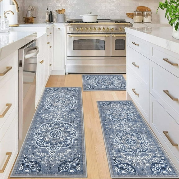 Boho Kitchen Rugs Sets 3 Piece with Runner Floral Kitchen Floor Mat Carpet Farmhouse Kitchen Rugs and Mats Non Skid Washable Runner Rug for Kitchen Floor Office Sink Laundry