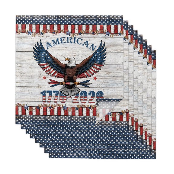 Cloth Napkins Set of 8 - 20x20 Inches, American Eagle Washable Reusable Table Napkins, 250 4th of July Patriotic Striped Grey Soft & Absortbent Dining Napkin for Party Wedding Hotel Restaurant