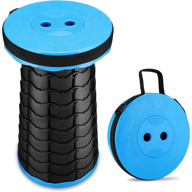 Tabouret Télescopique Portable, Chaise Pliante, Chaise Rétractable, Tabourets en Plastique Réglables avec Charge Max 330lbs, pour Camping Pêche Randonnée Jardin Golf BBQ (Bleu)