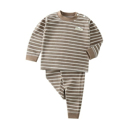 

CNGELG Kids Toddler Baby Girls Boys Autumn Winter Striped Cartoon Cotton Long Sleeve Pants Pullover Sleepwear Set Clothes