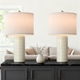thumbnail image 6 of 23 Inch Ceramic Table Lamp Set of 2, Modern Farmhouse White Bedside Lamps for Living Room Bedroom Office Decor, Adjustable Lighting with Drum Fabric Shade for Reading and Gifting, 6 of 11