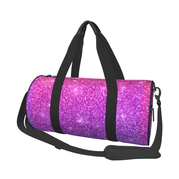 Fotbe Pink Purple Glitter Bolsa Deportiva de Lona Plegable con Estampado, Bolsa de Gimnasio con Bolsillo Seco/Húmedo, Bolsa de Viaje Ultraligera de Gran Capacidad