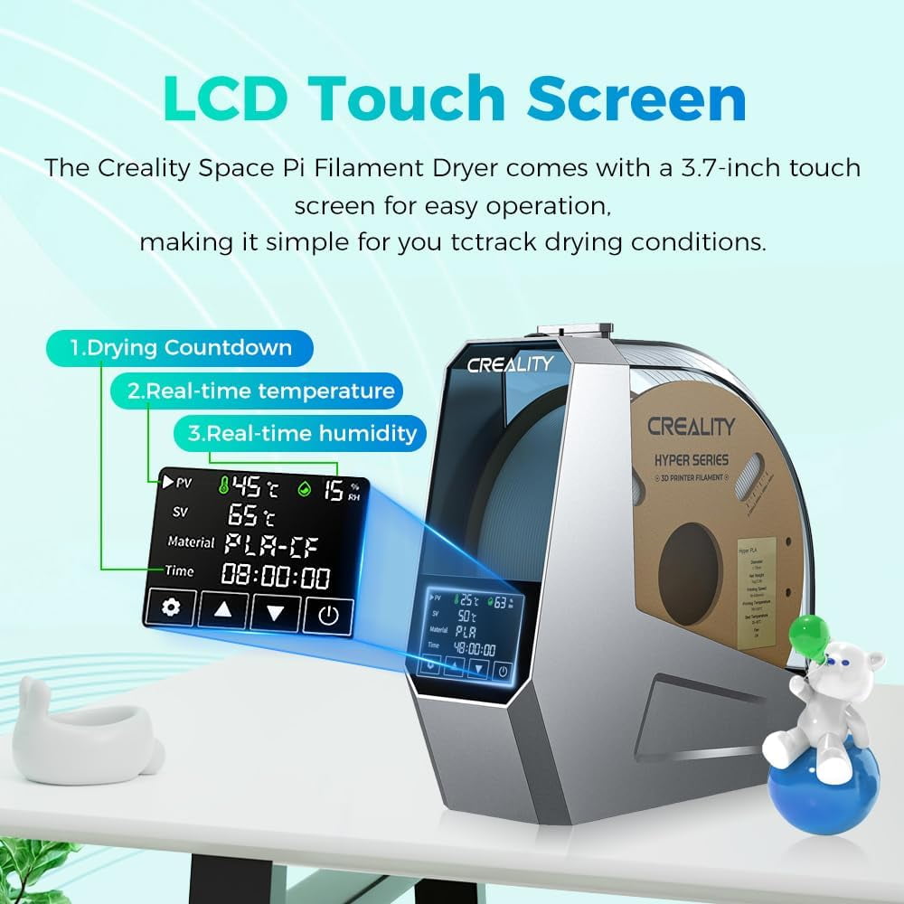 Creality Space Pi Filament Dryer, 1.75/2.85mm, LCD Touch, 360° Hot-Air, 48hr Timer, 113–158°F, 3D Printer Spool Dry Box, 4005010073 - 1 Unit