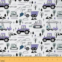 Castle Fairy Kids Cartoon Tractor Fabric by the Yard 10 Yards,Equipment Car Room Decor Fabric by the Yard,Car Theme Fabric for Sewing,Super Cozy Room Decor
