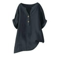 thumbnail image 3 of Womens Loose Buttons Down Blouse Tops Solid Casual Short Sleeve Shirt Blouse, 3 of 3