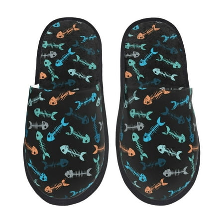 

Yiaed Little Fish Skeleton Print Unisex House Slippers Slip on Warm Shoes Indoor Outdoor with Anti-slip sole-Large