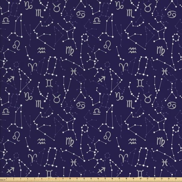 Astrology Fabric by The Yard, Pattern with Horoscope Signs and