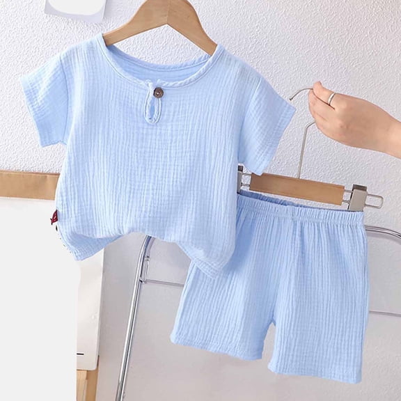 piuwrlz Shirt and Shorts Set for Baby Boys Girls Solid Color Cotton Summer Children's Set Light Blue Size 3-4 Years
